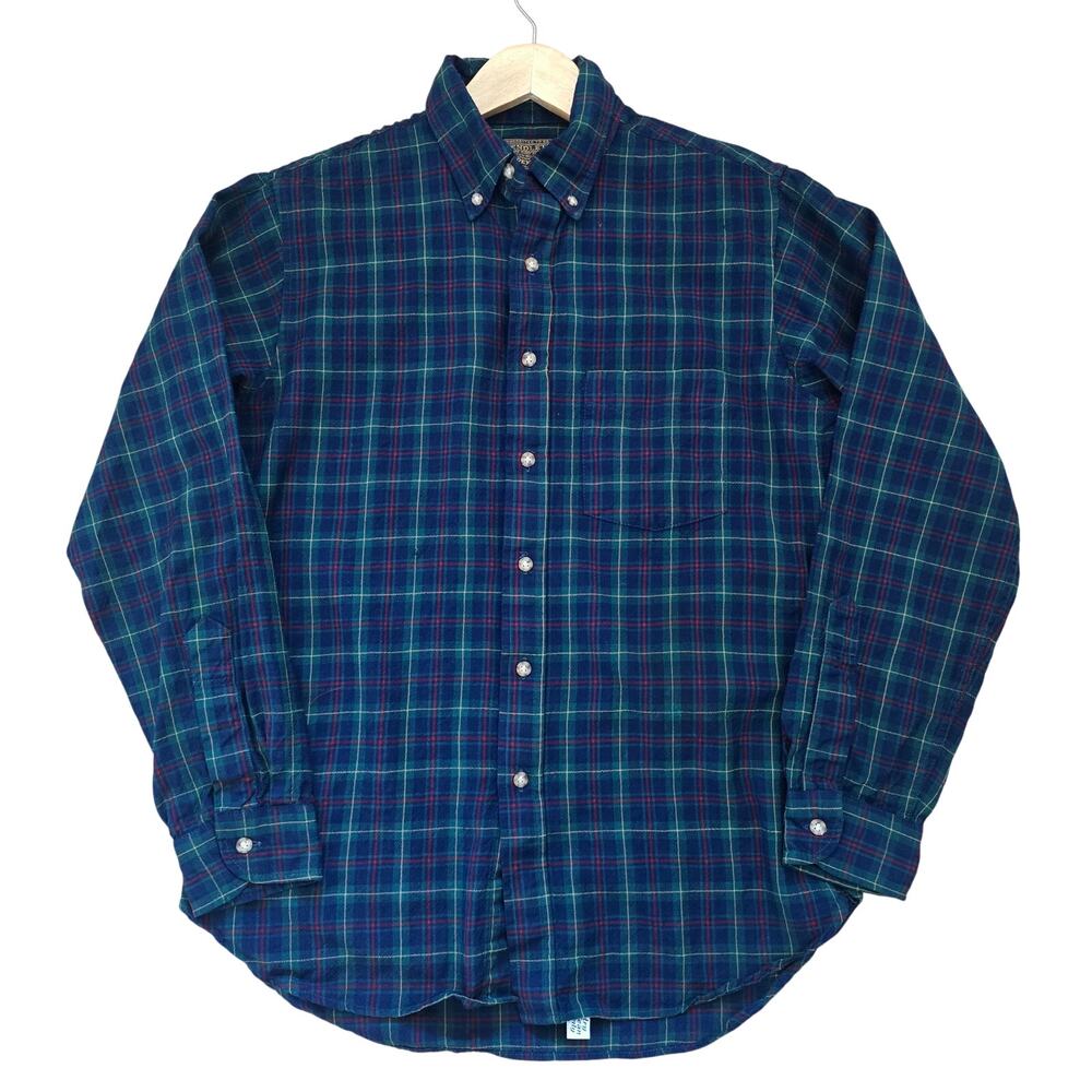 Vintage Pendelton Virgin Wool Mens Plaid Button Up Shirt- S Green Made in USA